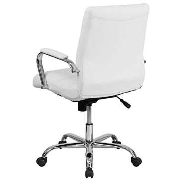 Flash Furniture Whitney Mid-Back Swivel LeatherSoft Desk Chair with Padded Seat and Armrests, Adjustable Height Padded Office Chair, White/Chrome