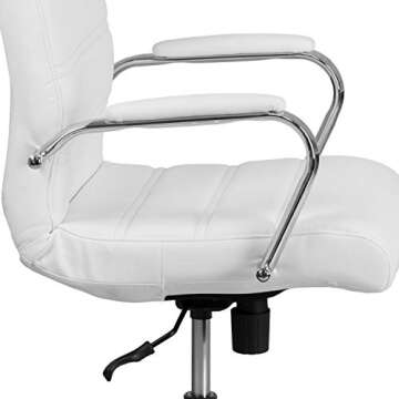 Flash Furniture Whitney Mid-Back Swivel LeatherSoft Desk Chair with Padded Seat and Armrests, Adjustable Height Padded Office Chair, White/Chrome