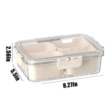 Plastic Divided Serving Tray with Lid and Handle Snack Box Charcuterie Container Portable Snack Platters Organizer for Candy, Fruits, Snacks, Nuts, for Party, Entertaining, Picnic (4 compartments)