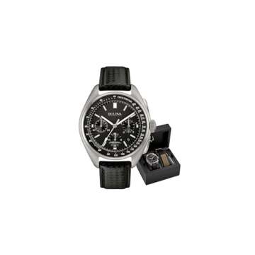 Bulova Men's Archive Series Lunar Pilot 6-Hand Chronograph High Performance Quartz Stainless Steel and Black Nylon Strap Watch Set, Sapphire Crystal Style: 96B251