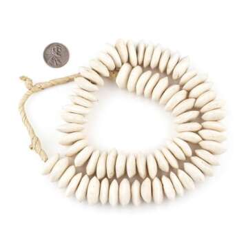 TheBeadChest White Bone Beads Saucer 21mm Kenya African Large Hole 24 Inch Strand Handmade