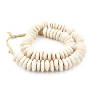 TheBeadChest White Bone Beads Saucer 21mm Kenya African Large Hole 24 Inch Strand Handmade