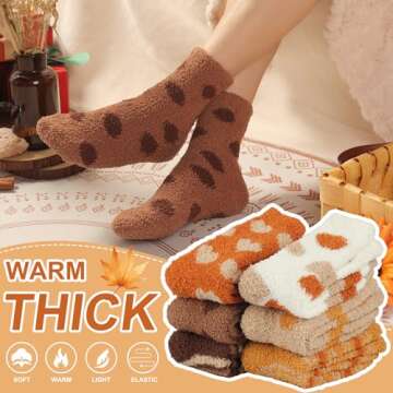 Toes Home Fuzzy Socks for Women Soft Fluffy Winter Cozy Slipper Socks Plush Sleep Fall Socks for Christmas Valentine's Day 6 Pairs