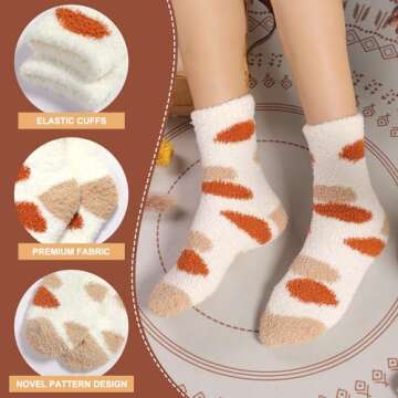 Toes Home Fuzzy Socks for Women Soft Fluffy Winter Cozy Slipper Socks Plush Sleep Fall Socks for Christmas Valentine's Day 6 Pairs