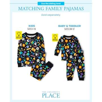 The Children's Place Baby 2 Piece and Kids, Sibling Matching, Holiday Pajama Sets, Cotton, Allover Halloween Candy