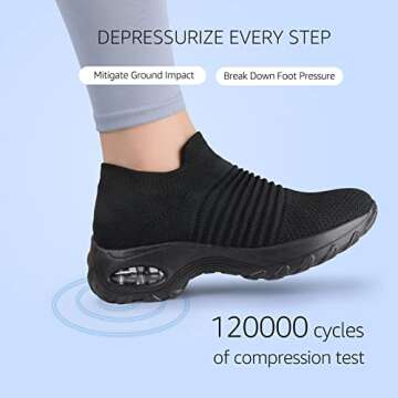 HKR Womens Walking Tennis Shoes Slip On Light Weight Mesh Platform Nursing Shoes Air Cushion Sneakers All Black US 7(1839 EU 38)