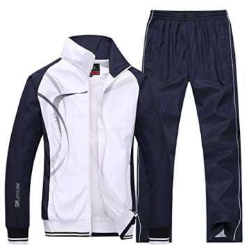 Modern Fantasy Men's Athletic Striped Tracksuit Joggers Running Sports Style Sweat Suits Set White L