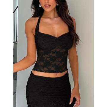 Trendy Y2K Lace Crop Top for Women - Black Summer Style