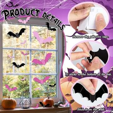 Pink Bats for Wall Halloween 3D Bats Blush and Black DIY Wall Decal Bathroom Indoor Cute Halloween Party Decorations, Pastel Halloween, PVC Wall Bat Stickers for Home (48pcs)