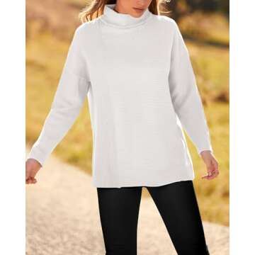 BTFBM Women's Cozy Long Sleeve Sweaters Mock Neck Soft Casual Ribbed Knit Fall Winter Fashion Christmas Pullover Sweater(Solid White, X-Large)