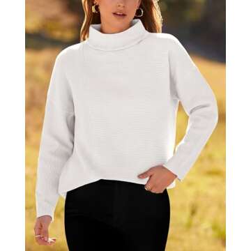 BTFBM Women's Cozy Long Sleeve Sweaters Mock Neck Soft Casual Ribbed Knit Fall Winter Fashion Christmas Pullover Sweater(Solid White, X-Large)