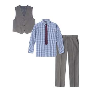 Izod Little Boys 4-Piece Formal Suit Vest Set, Medium Blue/Grey, 6