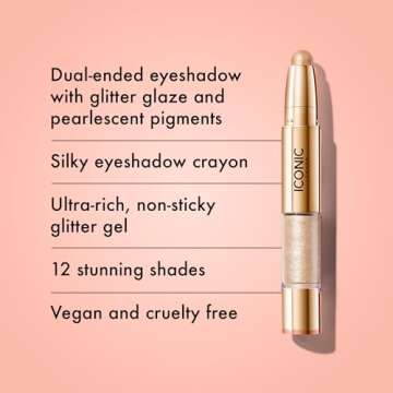 ICONIC LONDON Glaze Crayon | Dual Ended Eyeshadow Stick for Sparkling, Wet-Look Glazed Effect, Cruelty Free, Vegan Makeup, Original (Champagne) 0.92 oz