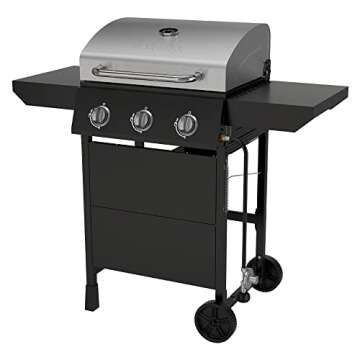 Nexgrill Premium 3-Burner Propane Gas Grill with Side Tables and Wheels, Open Cart Style, Outdoor Cooking & Grilling, BBQs, Patio, Garden, 27,000 BTUs, Black & Silver, 720-1012