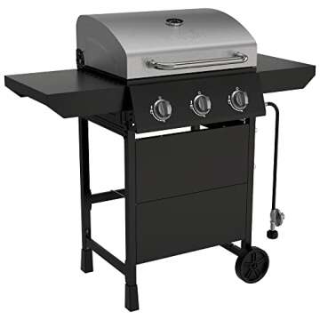 Nexgrill Premium 3-Burner Propane Gas Grill with Side Tables and Wheels, Open Cart Style, Outdoor Cooking & Grilling, BBQs, Patio, Garden, 27,000 BTUs, Black & Silver, 720-1012