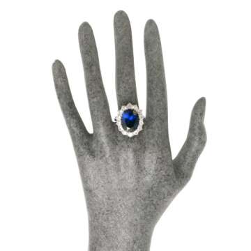 JanKuo Jewelry Royal Family Large Kate Middleton Engagement Inspired Ring with Blue Sapphire Color CZ