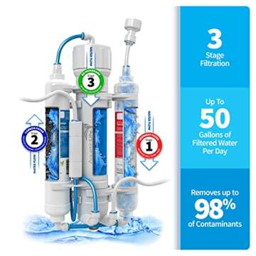 Aquatic Life RO Buddie 3-Stage Reverse Osmosis Water Filter System RO Filtration Units for Aquarium, 50 GPD