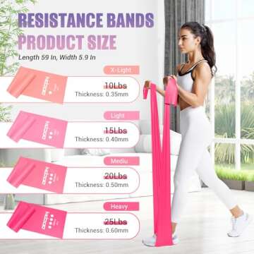 Resistance Bands for Physical Therapy Women, Extended 4.9FT Exercise Stretch Bands for Yoga, Pilates, Rehab, Fitness and Strength Training, Elastic Workout Bands with Training Poster(Pink)