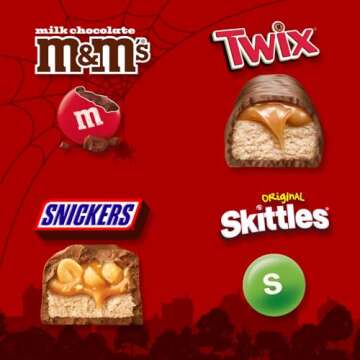 M&M'S Milk Chocolate, SNICKERS, SKITTLES Original & TWIX Fun Size and Minis Individually Wrapped Trick or Treat Halloween Candy Variety Pack, 60 Ct Bulk Bag