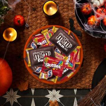 M&M'S Milk Chocolate, SNICKERS, SKITTLES Original & TWIX Fun Size and Minis Individually Wrapped Trick or Treat Halloween Candy Variety Pack, 60 Ct Bulk Bag