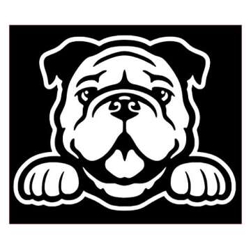 Bulldog Peeking Dog Lover Vinyl Sticker Decals (Pack of 2) for Car Bumper Window Laptop Tablet Phone (4" x 3.2", White)