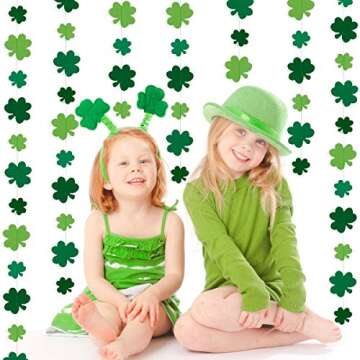 3Pcs Shamrock Garland St. Patrick's Day Garland Decorations,St. Patrick’s Day Shamrock Decorations,St. Patricks Day Decorations,Lucky Clover Green Irish Saint Patty's Day Party Decorations