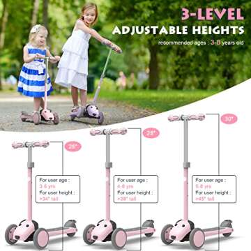 MOUNTALK 3 Wheel Scooters for Kids Age 3-5/5-8 Years Old, Kick Scooter for Boys and Girls with Light Up Wheels, Mini Scooter for Children(Pink)