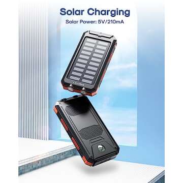 Solar Charger Power Bank Fast Charging - 30000mAh Portable Solar Phone Battery Panel Charger, QC3.0 Dual USB Port Battery Pack Charger for All Cell Phones & Electronic Devices (Orange)