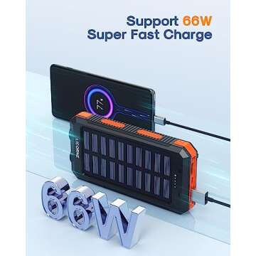 Solar Charger Power Bank Fast Charging - 30000mAh Portable Solar Phone Battery Panel Charger, QC3.0 Dual USB Port Battery Pack Charger for All Cell Phones & Electronic Devices (Orange)