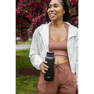 Ello Cooper 32oz Stainless Steel Water Bottle with Straw and Carry Handle, Double Walled and Vacuum Insulated Metal, Leak Proof Locking Lid with Soft Silicone Spout, Reusable, BPA Free, Black