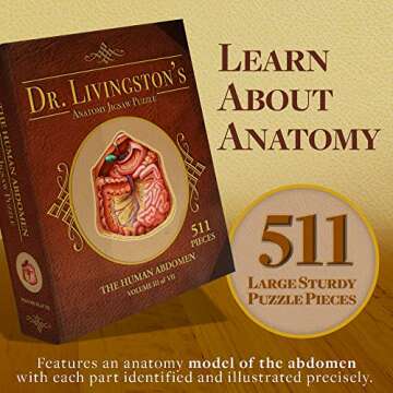 Genius Games Human Abdomen Anatomy Jigsaw Puzzle | Dr Livingston's Unique Shaped Science Puzzles, Accurate Medical Illustrations of the Body, Organs, Stomach, Liver and Intestines