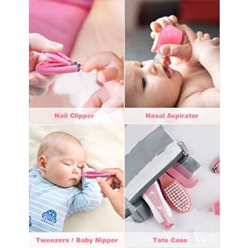 OTTOLIVES Baby Healthcare and Grooming Kit, 24 in 1 Baby Electric Nail Trimmer Set Newborn Nursery Health Care Set for Newborn Infant Toddlers Baby Boys Girls Kids Haircut Tools (0-3 Years+) (Pink)