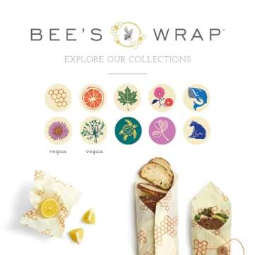 Bee's Wrap Reusable Vegan Alternative to Beeswax Food Wraps, Made in the USA, Eco Friendly Food Wraps, Sustainable Storage Containers, 7 Piece Variety Pack, 7 Pack (2S, 2M, 2L, 1 Bread), Vegan