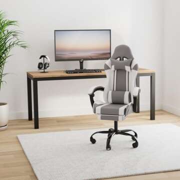 YSSOA White Gaming Chair with Footrest, Big and Tall Gamer Chair, Racing Style Adjustable Swivel Office Chair, Ergonomic Video Game Chairs with Headrest and Lumbar Support