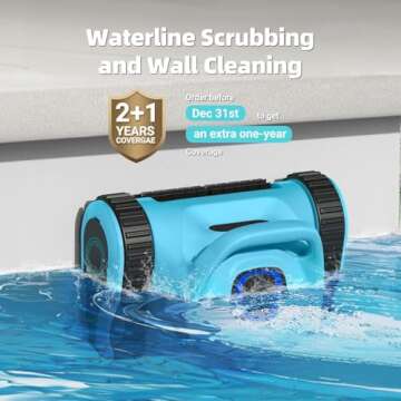 Pool Vacuum for Inground Pools: Cordless Robot Robotic Pool Cleaners with Hook 180W Suction Auto Vacuums Wall Climbing Waterline Scrubbing Cleaning 150 Mins Long Battery Up to 2,000 sq.ft