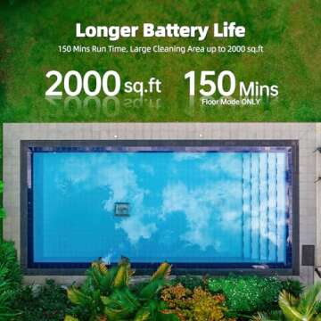 Pool Vacuum for Inground Pools: Cordless Robot Robotic Pool Cleaners with Hook 180W Suction Auto Vacuums Wall Climbing Waterline Scrubbing Cleaning 150 Mins Long Battery Up to 2,000 sq.ft