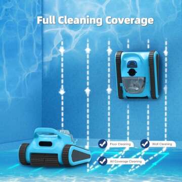 Pool Vacuum for Inground Pools: Cordless Robot Robotic Pool Cleaners with Hook 180W Suction Auto Vacuums Wall Climbing Waterline Scrubbing Cleaning 150 Mins Long Battery Up to 2,000 sq.ft