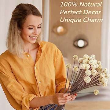 30 PCS Natural Dried Craspedia Billy Balls Flowers, 17” Dried White Flowers Buttons Bouquet for Vase Floral Arrangements Wedding Table Centerpieces Party DIY Home Decor, Christmas Tree Decoration