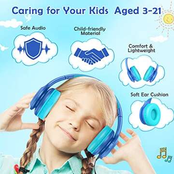 Candy Bila Bluetooth Kids Headphones Fit for Aged 3-21, Colorful LED Lights Comfort Wireless Headphones with Microphone 94dB Volume Limited for School/iPad/PC/TV/Cellphones, Wired & TF Card Mode,Blue