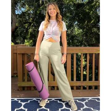 G4Free Wide Leg Yoga Pants for Women Bootcut Flare Pants High Waist Summer Pants Trendy Stretchy Lounge Sweatpants(Apricot,XS,29")