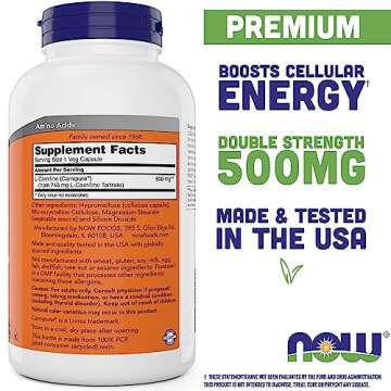 NOW Foods L-Carnitine 500 mg, 240 Veg Caps - Fitness Support* - Purest Form - Non-GMO - Vegan/Vegetarian - 500mg Capsules - Amino Acid Health Supplement