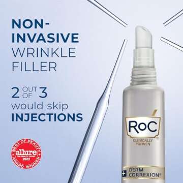 RoC Derm Correxion Fill + Treat Advanced Retinol Serum, Wrinkle Filler Treatment with Hyaluronic Acid for Crow's Feet, 11 Wrinkles, & Laugh Lines, (.5 fl oz) with Retinol Packette (Packaging May Vary)