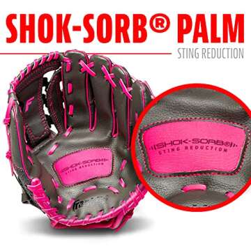 Franklin Sports Kids Baseball Glove - Youth Baseball, Softball + Tball Glove for Boys + Girls - Shok Sorb Glove - Right Hand Throw - Pink - 10.5"