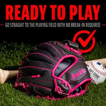 Franklin Sports Kids Baseball Glove - Youth Baseball, Softball + Tball Glove for Boys + Girls - Shok Sorb Glove - Right Hand Throw - Pink - 10.5"