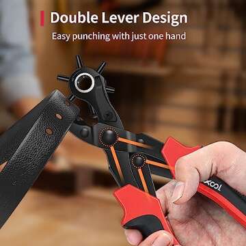 Revolving Punch Plier Kit, XOOL Leather Hole Punch Set for Belts, Watch Bands, Straps, Dog Collars, Saddles, Shoes, Fabric, DIY Home or Craft Projects, Heavy Duty Rotary Puncher, Multi Hole Sizes Make