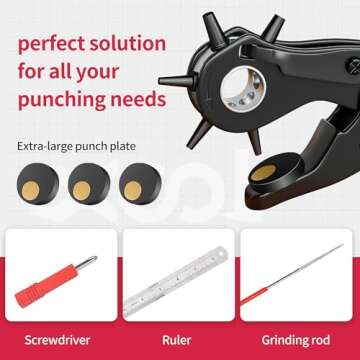 Revolving Punch Plier Kit, XOOL Leather Hole Punch Set for Belts, Watch Bands, Straps, Dog Collars, Saddles, Shoes, Fabric, DIY Home or Craft Projects, Heavy Duty Rotary Puncher, Multi Hole Sizes Make