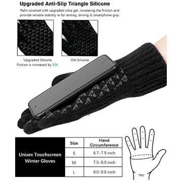 Vgogfly Winter Knit Gloves Warm Full Fingers Men Women with Upgraded Touch Screen - Anti-Slip Glove Fleece Lined