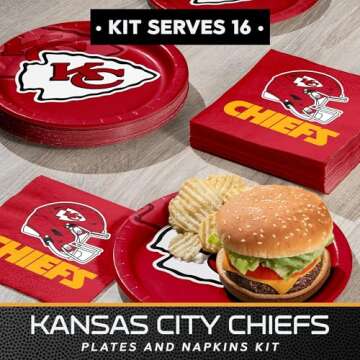 Trendware Kansas City Chiefs Paper Plate and Napkin Party Kit, Serves 16