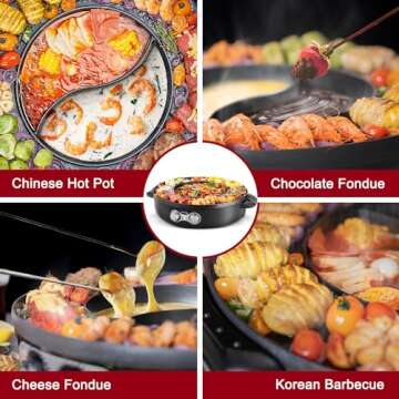 Food Party DUO Electric Smokeless Grill and Hot Pot, With Separable Cooking Plate, Deluxe Combo of 1 Recipe Book, 1 Tong, 1 Oil Brush, 1 Pack of Parchment Paper, for Hotpot KBBQ, Barbecue & Grill