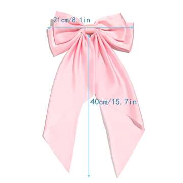 LFOUVRE Women Big Bow Barrette, Pink Hair Bow Hair Clip for Girls with Long Ribbon, Bowknot Hairpin for Party, Everyday Wear, Special Occasions, Gifts for Women